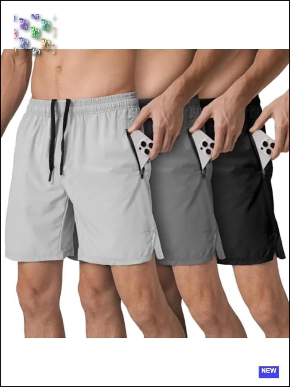 Men's Athletic Running Shorts 3 Pack Quick Dry Gym Workout with Zipper Pockets